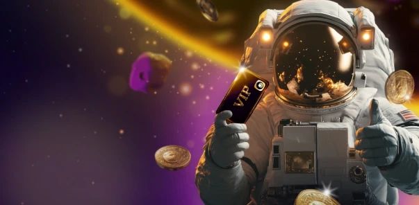 Moonwin Astronaut greift nach goldenen Münzen im All